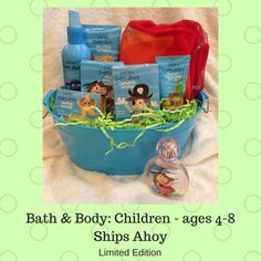 LIMITED EDITION Ships Ahoy Children's Care (ages 4-8) in a GoFamBag or gift basket(add $10). Includes Fin & Tail wash, sudsy soap, hair detangler and unique exclusive Captain's Sea Spray & Pirate Princess Sea Spray fragrances and matching beach towel, $90 (4 sets avail) (completed baskets include clear bags and bows) Mermaid Baby Gift Basket, Pirate Princess, Sea Spray, Fragrance Spray, Childcare, Beach Towel