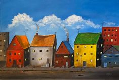 Naive Art Houses Paintings, Wonky Houses Art, Urban Sketching, Painting Patterns, Acrylic Painting, Paintings, Pattern, Pins, Art