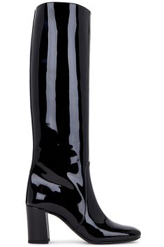 Find SAINT LAURENT Who Boot In Black on Editorialist. Saint Laurent Who Boot in Black Patent leather upper with leather sole. Made in Italy. Pull-on styling. Leather footbed and lining. Rounded square toe with block heel. Approx 70mm/ 2.75 inch heel Approx 406mm/ 16 inch shaft Shaft measures approx 12.56 in circumference. SLAU-WZ1140. 757601-1TV00-1000. About the designer: SAINT LAURENT has been influencing and revolutionizing the fashion industry since the debut of its iconic ‘Rive Gauche’ coll Rounded Square, Boot Jewelry, Winter Sneakers, Toddler Boy Shoes, Rive Gauche, Mens Skin Care, Fashion Industry, Sneaker Wedge, Black Patent Leather