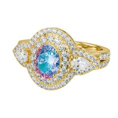 The shimmering hues of nature’s spectacular light show… A stunning, 3-carat oval fancy-cut Aurora Borealis center stone glistens with a changing rainbow of hues – lavender, blue, pink and gold.Two pear-shaped simulated diamonds and an array of more than 80 simulated diamonds create a double halo as they continue along the split 14kt gold-plated band.A symphony of sparkle that also signifies personal strength and the unity of heaven and earth…reflecting the belief o Multicolor Oval Halo Setting Jewelry, Multicolor Oval Jewelry With Halo Setting, Oval Multicolor Jewelry With Halo Setting, Elegant Oval Rainbow Rings, Military Jewelry, The Aurora Borealis, Romantic Gifts For Her, Heaven And Earth, Silver Bullion