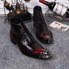 OrcaJump - Autumn Fashion Pointed Toe Martin Boot Catwalk Boot Wedding Dress Cowboy Boots, Wedding Cowboy Boots, Pork Skin, British Style Men, Casual Ankle Boots, Burgundy Shoes, Ankle Boots Men, Wedding Dress Shoes, Autumn Fashion Casual