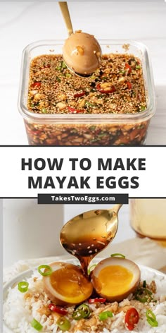 how to make maayak eggs on top of rice in a casserole dish