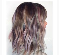 Fun Light Brown Hair Color Ideas, Artsy Hair, Purple Hair Color Ideas, Light Brown Balayage, Purple Hair Color, Opal Hair, Dark Purple Hair, Cotton Candy Hair, Black Hair Balayage