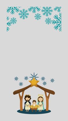 a nativity scene with snowflakes and stars