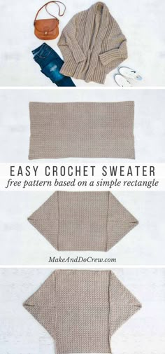 the instructions for how to make a crochet sweater with free pattern based on simple rectangles