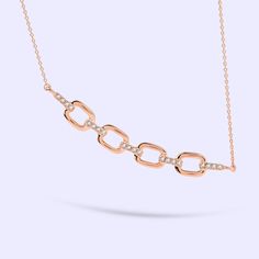 Designed to be light and airy, the elegance of this necklace with rectangular links of brilliant round diamonds creates a scintillating sparkle. Elegant Link Diamond Necklace With Adjustable Chain, Elegant Diamond Necklace With Rectangular Pendant, Elegant Diamond Link Necklace With Adjustable Chain, Elegant Diamond Necklace With Link Chain, Elegant Formal Chain Necklace With Rectangular Pendant, Elegant Chain Necklace With Rectangular Pendant For Formal Occasions, Elegant Necklace With Rectangular Pendant And Box Chain, Elegant Necklace With Box Chain And Rectangular Pendant, Modern Diamond Link Necklace