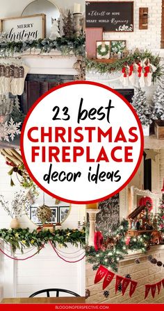 christmas fireplace decorations with the words 25 best christmas fireplace decor ideas in red and white