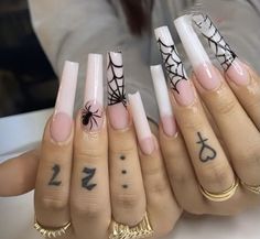 Brats Inspired Nails, Nail Ideas Black, Nail Art White, Spider Nail, Ring Tattoo, Black Nail Art, Goth Nails