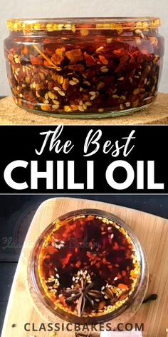 the best chili recipe in a glass jar on a wooden cutting board with text overlay