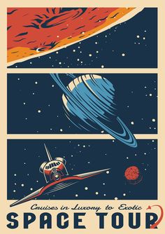 an old poster with space and planets on it