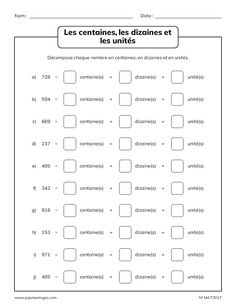 a worksheet with numbers and symbols in french