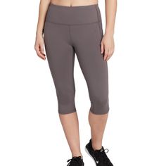 Product Information Train For Success In The Dsg Women’s Performance Capris. This Pant Features Wicking To Provide Fast Dry Times. It Also Includes An Internal Back Pocket To Hold Your Cellphone While You Move. Take On Your Goals With Ease In The Dsg Women’s Performance Capris. Fit Fitted Capris Wide, Flat Elastic Waistband Technology Wicking Absorbs Moisture To Keep Your Skin Dry Design Smoothing And Breathable Jersey Material Back Waistband Pocket Can Hold Cellphone Cover-Stitching On Seams Av Sports Bottoms With Medium Support In Gray, Moisture-wicking Fitted Sports Capris, Moisture-wicking Medium Support Bottoms, Medium Support Go-dry Yoga Pants, Solid Color Workout Capris, Casual Capris For Sports, Fitted Short Length Yoga Pants, Fitted Moisture-wicking Capri Bottoms, Casual Compression Capris