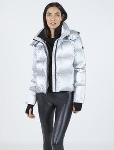 SILVER Bright Jacket, Small Jacket, Winter Coats Women, Sportswear Women, Black Trim, Coats Jackets Women, Puffer Jacket, Outerwear Jackets