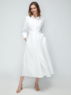 Shirt Collar Regular Fit Elegant Solid Dress, Blue / XL Classic White Dress, Front Knot Dress, Formal Shirt Dress, Gowns Dresses Elegant, Midi Dress Formal, Classy Chic, Sleeve Dresses, Komplette Outfits, Unique Designers