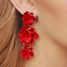 The Flower Shape Dangle Earrings Are Elegant And Stylish Accessories. These Earrings Feature A Beautiful Flower Design That Dangles Gracefully, Adding A Touch Of Femininity To Any Outfit. Perfect For Adding A Floral Flair To Your Look And Complementing Various Occasions. Material: Zinc Alloy Measurements: 3.1*1.3 In Ships In 7 To 10 Days Tags: Trending Classic Classy Stylish Girly Vacation Layer Ralph Anthro Modest Summer Outfit Winter Fall Resort Office Work Vegas Party Holiday Gap Love Madewel Dangle Flower Earrings With 3d Flowers, Red Flower Charm Earrings, Flower-shaped Earrings For Valentine's Day, Flower Shaped Earrings For Valentine's Day, Red Drop Earrings With Flower Charm, Red Dangle Flower Earrings, Red Dangle Earrings With Flower Charm, Red Jewelry With 3d Flower Details, Red Flower Earrings For Valentine's Day