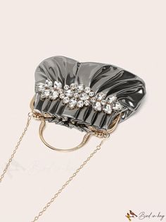 BirdinBag - Party-Perfect Rhinestone-Embellished Handbag Party Top Handle Bag With Chain Strap, Silver Top Handle Party Bag, Silver Clutch With Detachable Handle For Party, Silver Party Clutch With Detachable Handle, Glamorous Event Bags With Rhinestones, Glamorous Rhinestone Event Bag, Evening Pouch Bag With Rhinestones, Rhinestone Pouch Evening Bag For Parties, Party Evening Bag With Chain Strap And Top Handle