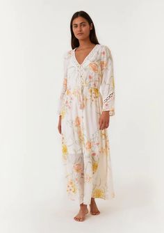 Women's Bohemian Ivory & Pink Floral Maxi Dress | LOVESTITCH Spring Lace Trim Maxi Dress Beach Cover-up, Spring Bohemian Maxi Dress With Drawstring, Bohemian Spring Maxi Dress With Drawstring, Bohemian Maxi Dress With Drawstring For Spring, Bohemian V-neck Dress With Drawstring, Bohemian Dress With Drawstring, Bohemian Flowy Maxi Dress With Drawstring, Flowy Bohemian Maxi Dress With Drawstring, Spring Maxi Dress With Drawstring