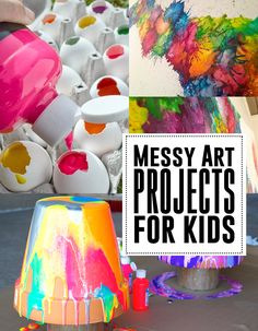 messy art projects for kids that are fun and easy to do with the kids at home