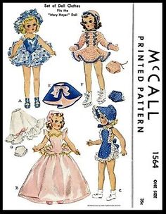 children's dresses and hats are featured in the pattern for this doll sewing book