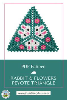 Bring your creative vision to life with this unique peyote triangle pattern featuring cute rabbit faces with flowers. Purchase the PDF pattern from my Etsy shop and start beading today. Let your imagination run wild as you create a stunning piece of jewelry or artwork that showcases your unique style and talent. Rabbit Faces, Geometric Beadwork, 3d Elements, Beaded Banners, Bead Weaving Tutorials, Beading Patterns Free, Brick Stitch Pattern, Holiday Earrings, Fancy Beads