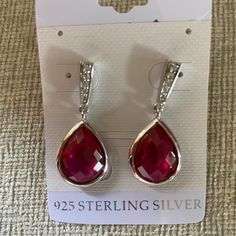 Nwot Faux Ruby And Diamonds Earrings. Red Teardrop Earrings For Formal Occasions, Red Elegant Nickel-free Teardrop Earrings, Red Sterling Silver Evening Earrings, Red Sterling Silver Earrings For Evening, Red Dangle Clip-on Earrings For Formal Occasions, Formal Red Dangle Clip-on Earrings, Diamonds Earrings, Earrings Color, Diamond Earrings