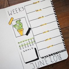 a notepad with a drawing of a cactus on it and the words weekly written in black ink