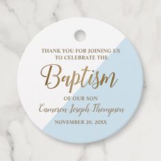 Baby boy blue modern baptism thank you Favor Tags Size: Circle. Color: Standard Matte. Gender: unisex. Age Group: adult. Boys First Communion Outfit, Baptismal Giveaways, Baptismal Invitation, Baptism Reception, Baptism Gift Ideas, Baptism Party Favors, Catholic Baptism, Baptism Gifts For Boys, Baptism Decorations