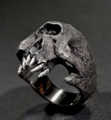 Unique Collectible Skull Rings, Gothic Skull Rings For Collectors, Collectible Hand Cast Skull Rings, Gothic Skull Collectible Rings, Black Hand Cast Skull Ring, Unique Hand Cast Black Skull Ring, Black Sterling Silver Skull Ring Hand Cast, Black Sterling Silver Hand Cast Skull Ring, Hand-cast Sterling Silver Black Skull Ring