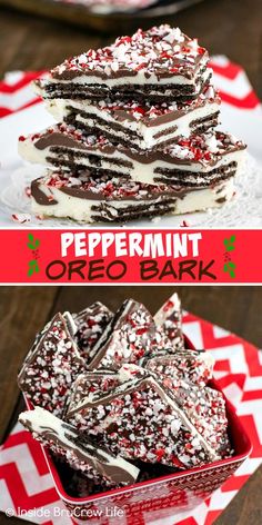 peppermint oreo bark in a red and white box