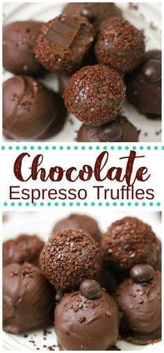 chocolate espresso truffles on a plate with the words chocolate espresso truffles