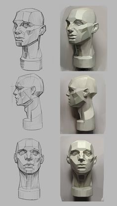 four different views of the head and neck of a person's head, with various angles