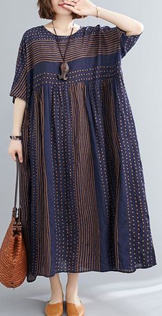 f5c3dd7514bf620a1b85450d2ae374b1desc49127670ri Half Sleeve Women, Look Legging, Striped Dress Summer, Summer Pattern, Round Neck Dresses, Long Summer Dresses, Summer Patterns, Kaftan Dress, Loose Dress