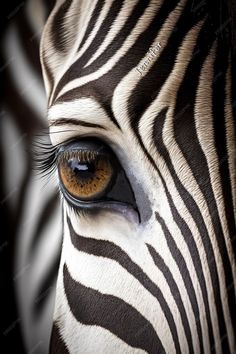 the eye of a zebra with yellow and black stripes