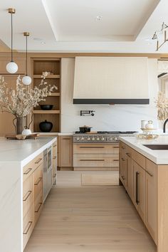 the kitchen is clean and ready for us to use it's natural wood accents