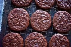 chocolate cookies cooling on a wire rack