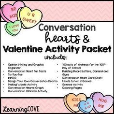 conversation hearts and valentine activity packet