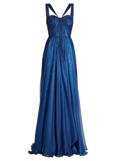 Blue Long Dresses, Gowns Blue, Silk Evening Gown, Silk Evening Dress, Maria Lucia Hohan, Gown Blue, Blue Evening Gowns, Pleated Gown, Blue Ball Gowns