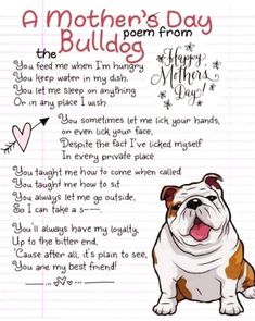 a poem written to a dog that says, mother's day from the bulldog