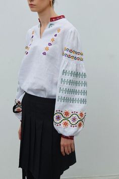 🌷Introducing our White Linen Peasant Blouse, a perfect blend of comfort and elegance!  This stunning Poet Blouse features puffy sleeves that add a romantic touch, making it an ideal choice for any occasion, from casual outings to special events. Crafted from high-quality linen, this embroidered blouse is lightweight and breathable, ensuring you stay cool and stylish during warm summer days.  The delicate embroidery enhances its charm, giving it a unique boho vibe that you'll love. The relaxed f White Embroidered Blouse With Bishop Sleeves, White Bishop Sleeve Tops With Floral Embroidery, White Tops With Floral Embroidery And Bishop Sleeves, Bohemian Tops With Floral Embroidery And Bishop Sleeves, White Peasant Top With Lantern Sleeves, White Blouse With Embroidered Bishop Sleeves, Peasant Blouse With Bishop Sleeves In White, Bohemian White Blouse With Embroidered Cuffs, White Bohemian Blouse With Embroidered Cuffs