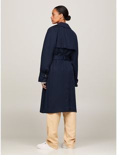 Tommy Hilfiger women's coat. The fluid drape of our lyocell trench coat lends a chic feel to this classic silhouette. Styled in a relaxed fit, this outerwear layer features a double-breasted closure, belted cuffs and a storm flap at the back for a timeless look.  Material: 100% Sustainable Lyocell (sly). Tommy Hilfiger Store, Desert Sky, Double Breasted Trench Coat, A Storm, Tommy Hilfiger Women, Women's Coat, Raglan Sleeve, Double Breasted, Coats For Women