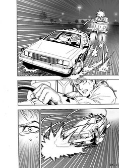 an image of a comic strip with cars in the background