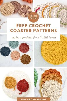 crochet coasters with text overlay that says free crochet coaster patterns