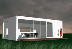 an artist's rendering of a house in the middle of a field with grass