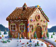 a gingerbread house is decorated with candy and candies for the holiday season,