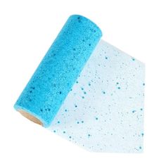 two blue sponges sitting on top of each other in front of a white background