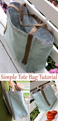 the simple tote bag is made from an old canvas bag and has been turned into a purse