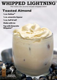 an advertisement for whipped lightening with coffee beans and cream in the foreground, on a white background