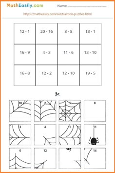 worksheet for halloween themed math practice with numbers 1 - 10 and spider webs