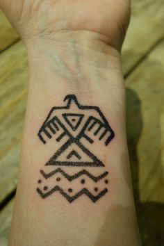 a person's wrist with a tattoo design on the left side of their arm