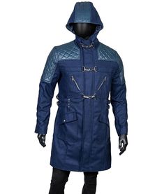 Inspiration: Video Game: Devil May Cry 5 Worn By: Nero Specification: Material: Wool/Leather or Cotton/Leather Inner: Viscose Lining Collar: Hooded Collar Closure: Zipper & Buckle Closure Cuffs: Zipper Cuffs Color: Blue Devil May Cry 5 Nero Black Trench Coat is made up of wool and leather. There is an inner viscose lining to keep the outfit comfortable and warm. The collar is hooded and the closure is zippered with a buckle. The cuffs are zippered too, whereas the color of the outfit is blue.  S Nero Devil May Cry, Devil May Cry 5, Outfit Comfortable, Blue Trench Coat, Blue Inspiration, Blue Devil, Trench Coat Black, Devil May Cry, Hooded Coat